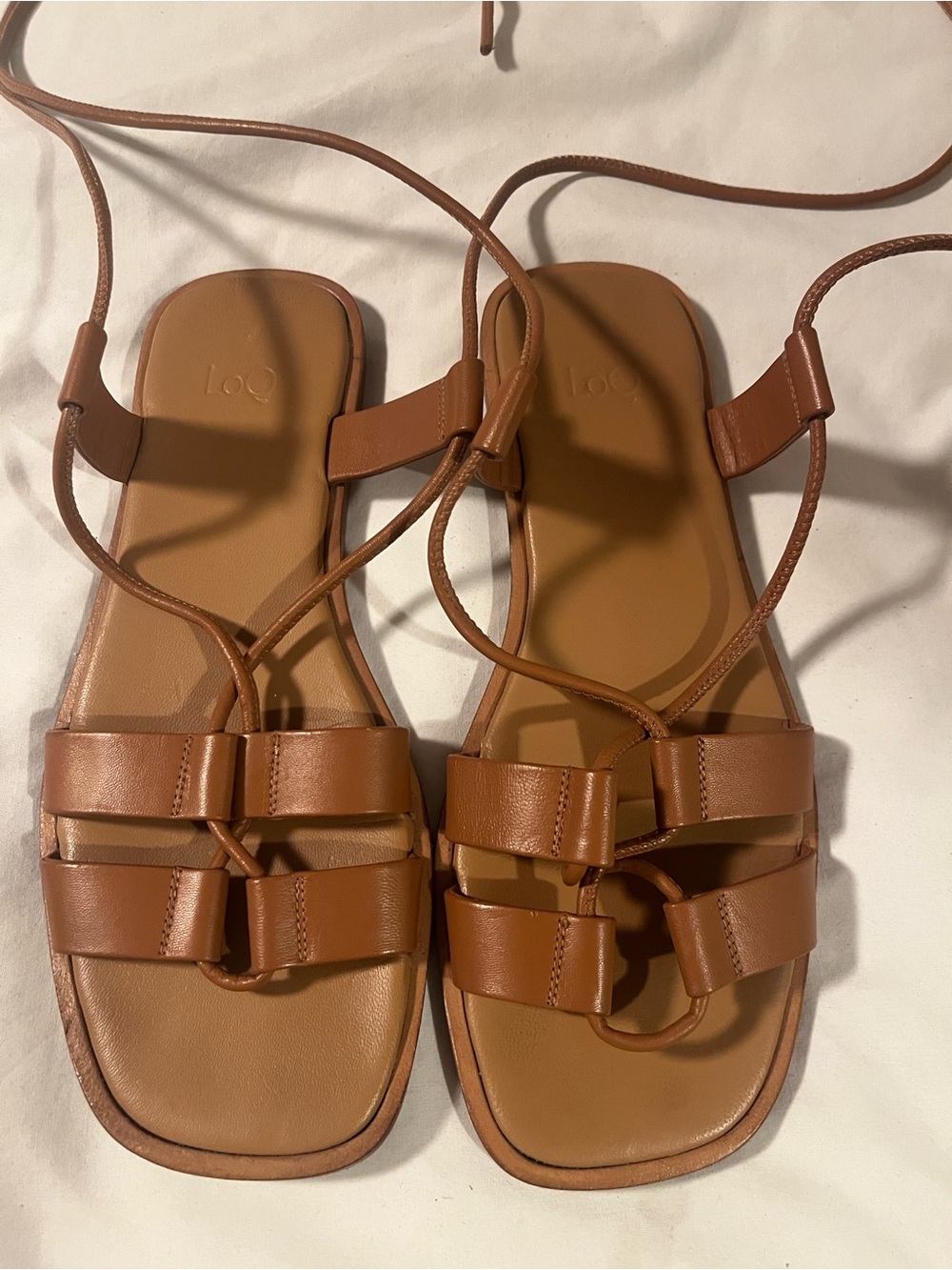 LOQ Brown Strappy Leather Lace-Up Sandals
